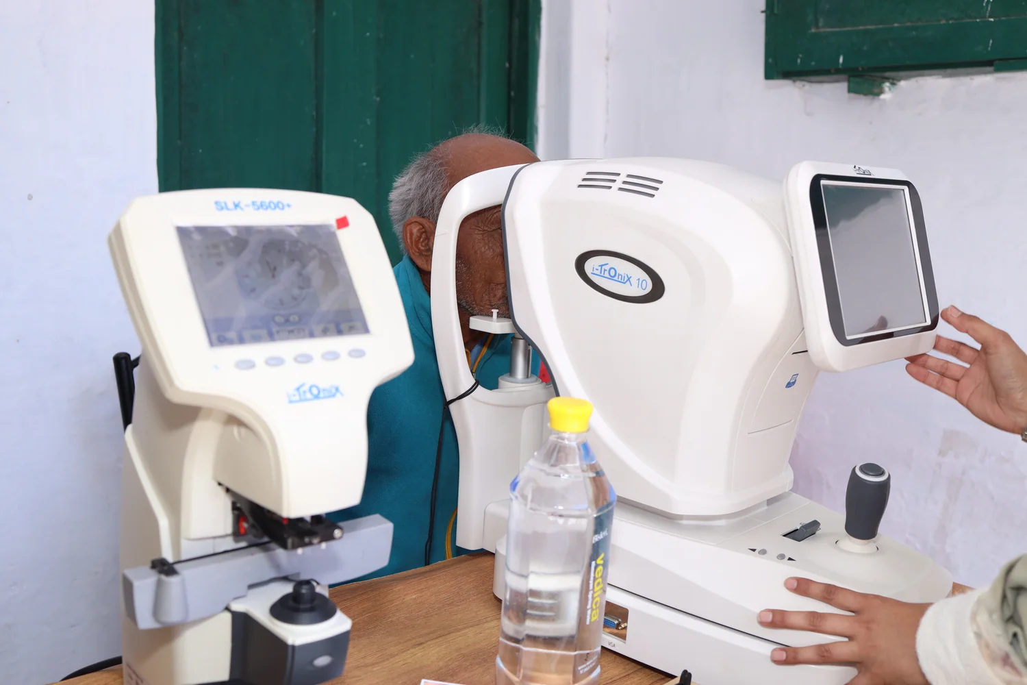 Eye-testing equipment arranged at the outreach camp.